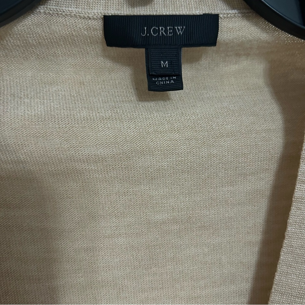 J. Crew Classic 100% Merino Wool Long Cardigan Sweater Preppy Tan Stone EUC sz M - Picture 4 of 10